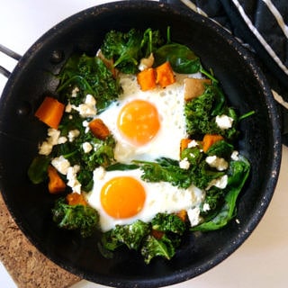 Pumpkin, Kale and Feta Eggs - a simple healthy one pan meal! Recipe via Nourish Everyday