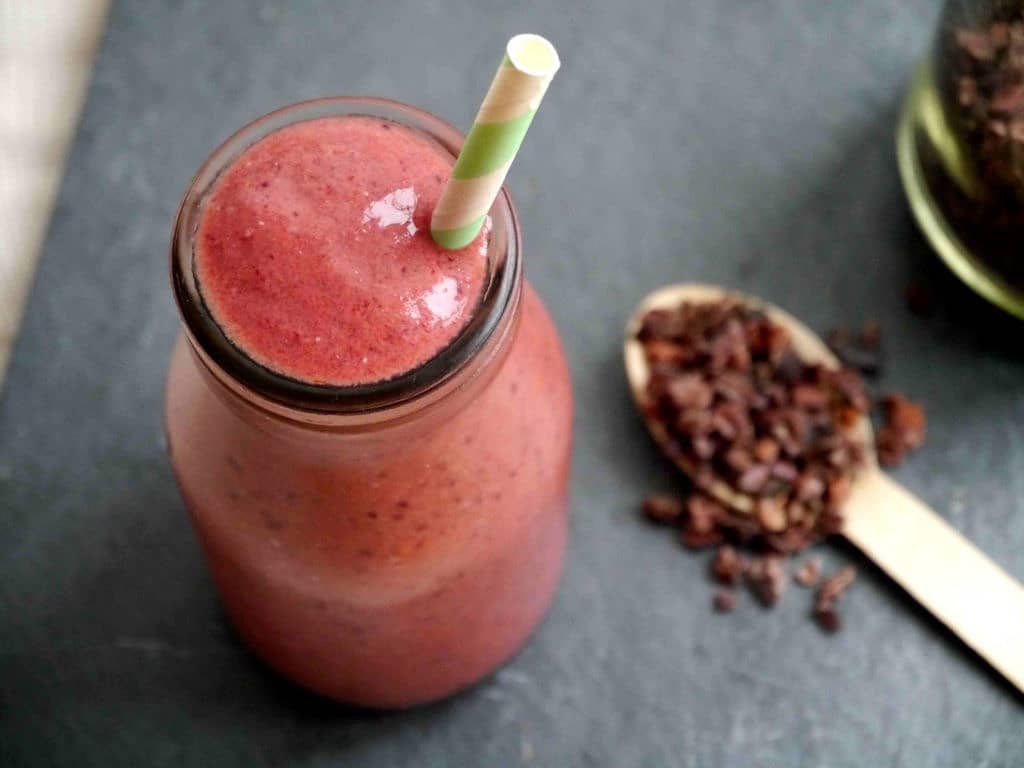 De-stress Cacao Berry Smoothie - recipe by Nourish Everyday