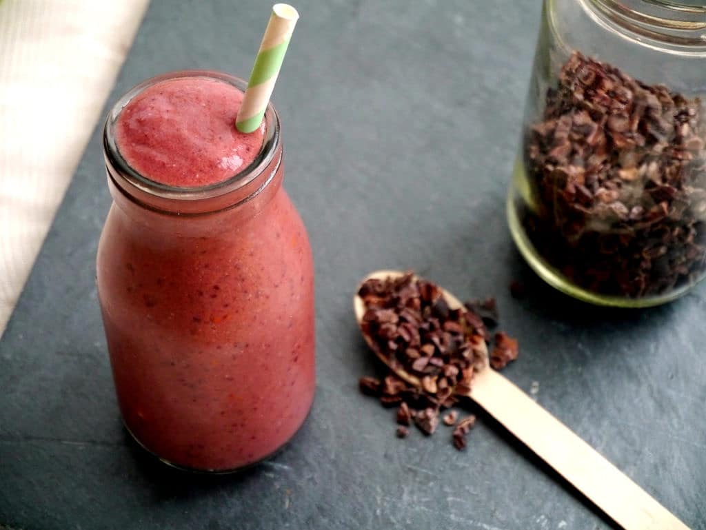 De-stress Cacao Berry Smoothie - recipe by Nourish Everyday