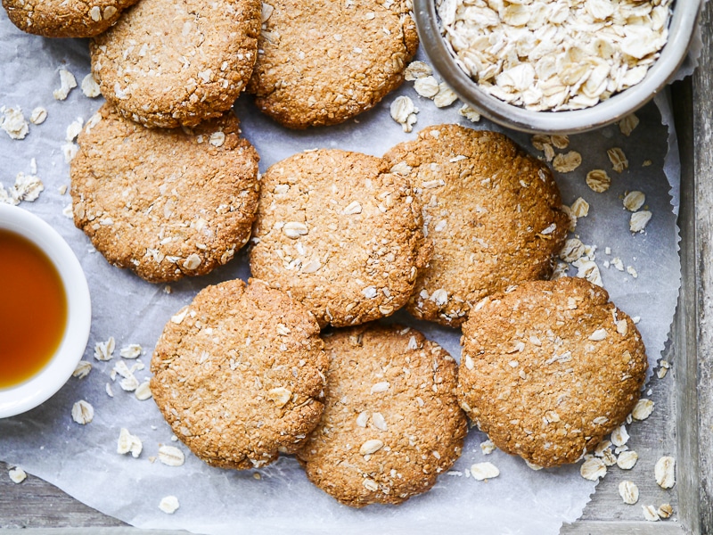 This easy buckwheat ANZAC biscuits recipe is wheat free, dairy free and nut free. A simple vegan biscuit with that classic combo of oats and coconut!