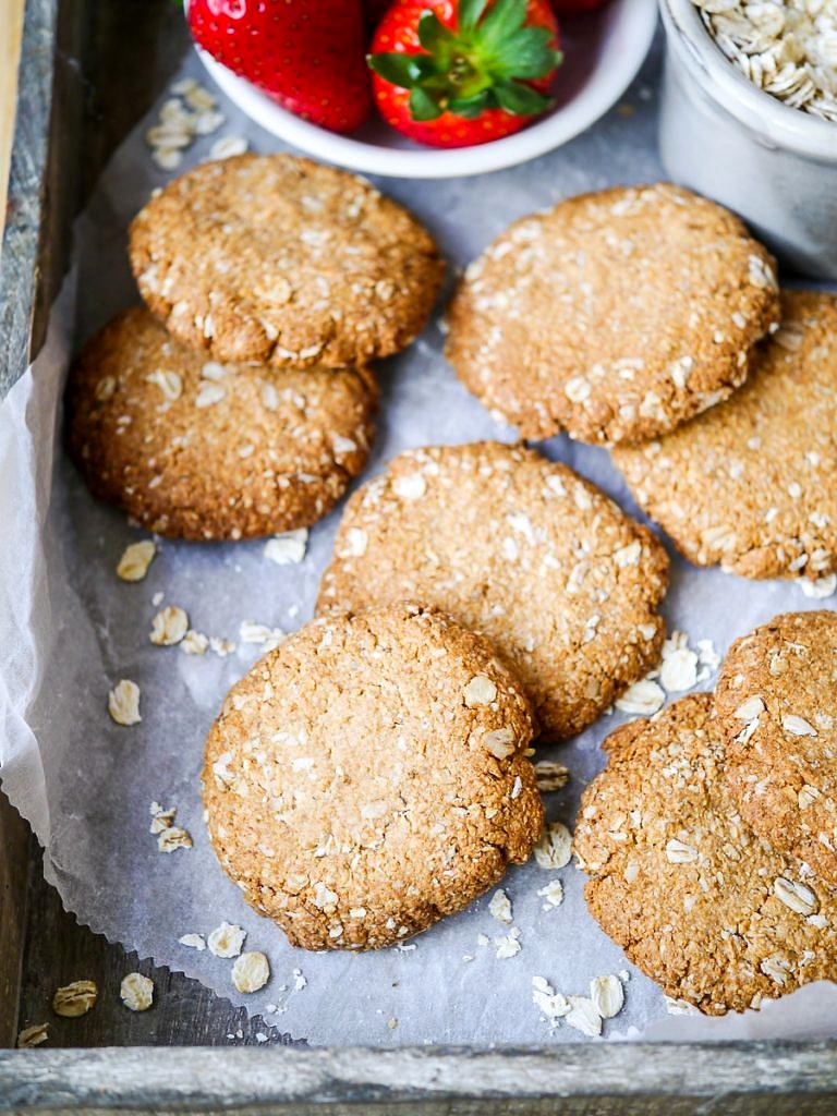 This easy buckwheat ANZAC biscuits recipe is wheat free, dairy free and nut free. A simple vegan biscuit with that classic combo of oats and coconut! Recipe by Nourish Every Day