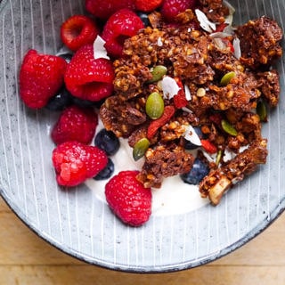Festive Chocolate Buckwheat Granola by Nourish Everyday - a delicious gluten free crunchy, chunky granola that is also free from refined sugar and dairy!