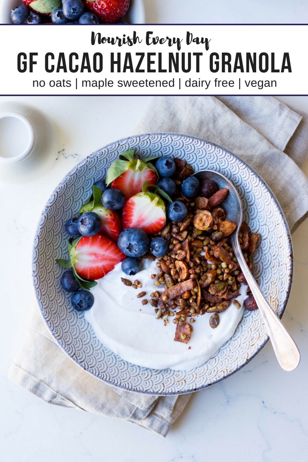 Gluten free cacao hazelnut granola recipe, by Nourish Every Day