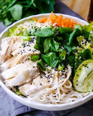 Tamari and Lime Poached Chicken Noodle Salad by Nourish Everyday