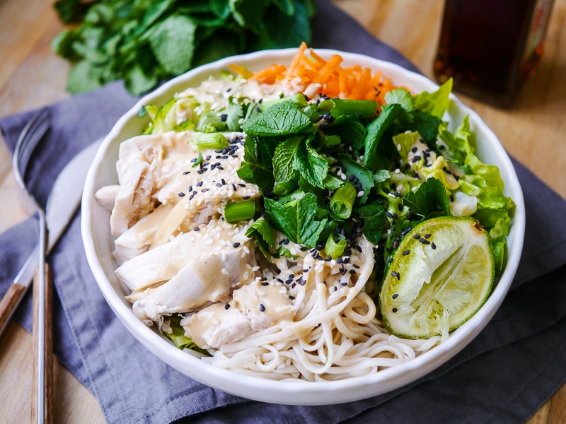 Tamari and Lime Poached Chicken Noodle Salad by Nourish Everyday