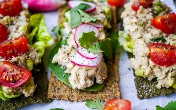 Salmon, Avocado and Tahini Open Sandwiches | wordpress-6440-15949-223058.cloudwaysapps.com | a healthy, easy and economical sandwich filling using canned salmon paired with fresh avocado and creamy tahini for healthy fats. Delicious, dairy free and sugar free!