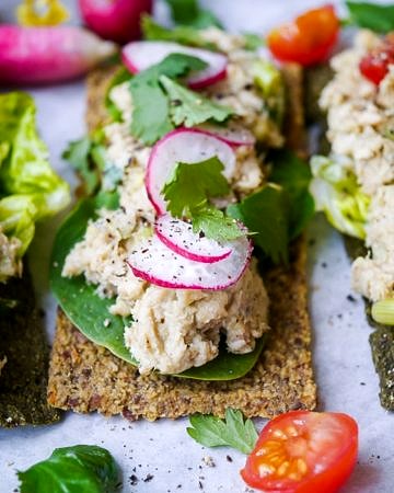 Salmon, Avocado and Tahini Open Sandwiches | wordpress-6440-15949-223058.cloudwaysapps.com | a healthy, easy and economical sandwich filling using canned salmon paired with fresh avocado and creamy tahini for healthy fats. Delicious, dairy free and sugar free!