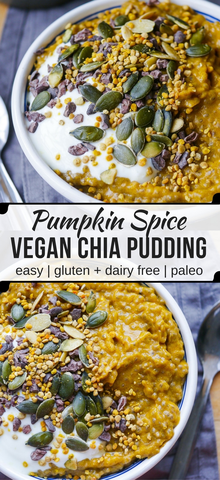 Pumpkin Spice Chia Pudding made with real pumpkin puree and coconut milk - a gluten free, dairy free and vegan / paleo friendly treat that works for a healthy breakfast, snack or dessert! #pumpkinspice #chiapudding #glutenfree #vegan