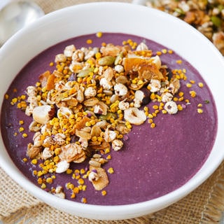 Beetroot Blackberry and Chia Smoothie Bowl by Nourish Everyday - A luscious, sweet and satisfying healthy smoothie made with beetroot, tangy blackberries and protein-rich chia seeds. Gluten free and dairy free!
