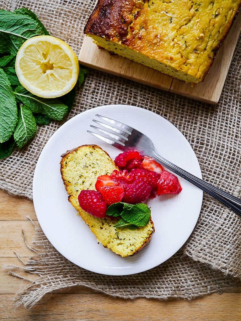 Almond Flour Lemon Zucchini Loaf Cake by Nourish Everyday - gluten free, dairy free and sugar free, this easy loaf cake is bursting with fresh lemon flavour and is deliciously sweet!