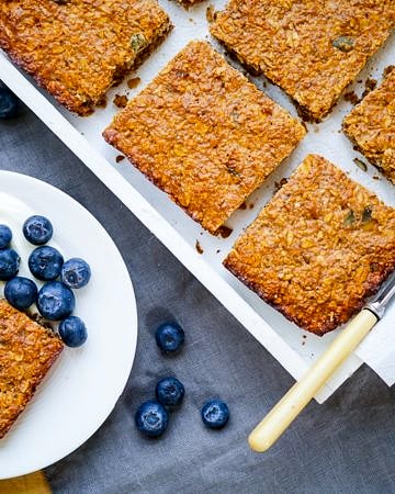 Oat, Apple and Walnut Protein Flapjacks on wordpress-6440-15949-223058.cloudwaysapps.com - the perfect healthy snack, gluten free and refined sugar free, with a simple vegan option too!