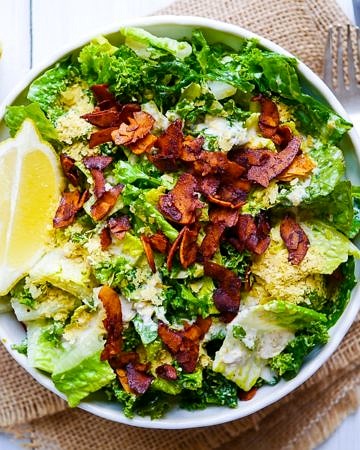 Vegan Kale Caesar Salad with Coconut Bacon - wordpress-6440-15949-223058.cloudwaysapps.com - this easy recipe is gluten free, full of flavour and mega healthy!
