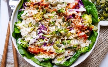 This yoghurt tahini sauce recipe is so versatile and can be used as a dressing or a dip. Gluten free and sugar free, it's so easy and goes with everything! Recipe via wordpress-6440-15949-223058.cloudwaysapps.com