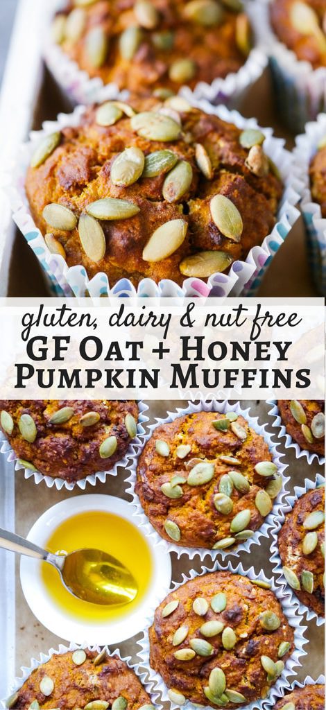 Gluten free oat and honey pumpkin muffins made with simple natural ingredients. Easy to make, the perfect healthy snack, nut free and dairy free too.
