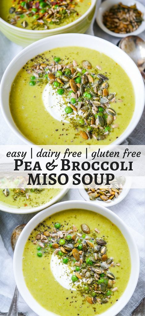 Pea and Broccoli Miso Soup is nourishing, comforting and a breeze to make; just the kind of recipe we're all keen for in January! Gluten-free, dairy-free and sugar-free, it's purely healthy but also purely delicious. A healthy, vegan-friendly, green hug in a bowl.