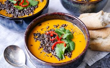 Spiced sweet potato and capsicum soup is healthy and warming. Roasted vegetables and delicious spices combine in this easy gluten free, dairy free meal. Recipe at wordpress-6440-15949-223058.cloudwaysapps.com