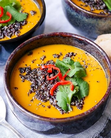 Spiced sweet potato and capsicum soup is healthy and warming. Roasted vegetables and delicious spices combine in this easy gluten free, dairy free meal. Recipe at wordpress-6440-15949-223058.cloudwaysapps.com