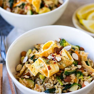 Miso Fried Rice with Egg and Greens is a healthy balanced meal that's super easy and super satisfying. Gluten free, dairy free but full of flavour! A great weeknight dinner.