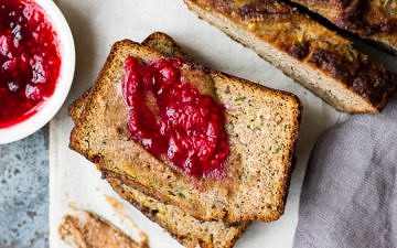 Grain free Zucchini Banana Bread is a low sugar loaf naturally sweetened with bananas and maple syrup. Dairy free, gluten free and paleo, enjoy a slice for breakfast or a healthy snack!
