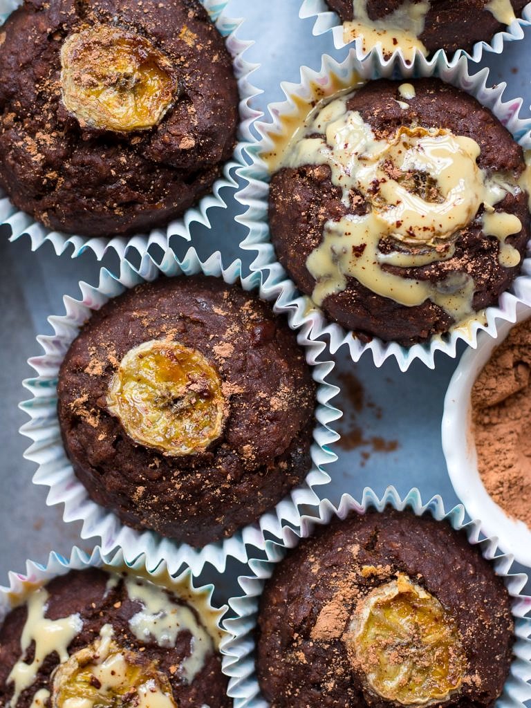 Oat Carob Banana Muffins make a sweet healthier snack or afternoon tea time treat! This easy recipe combines wholegrain oats with buckwheat flour, carob and banana for tasty, nourishing, soft muffins.