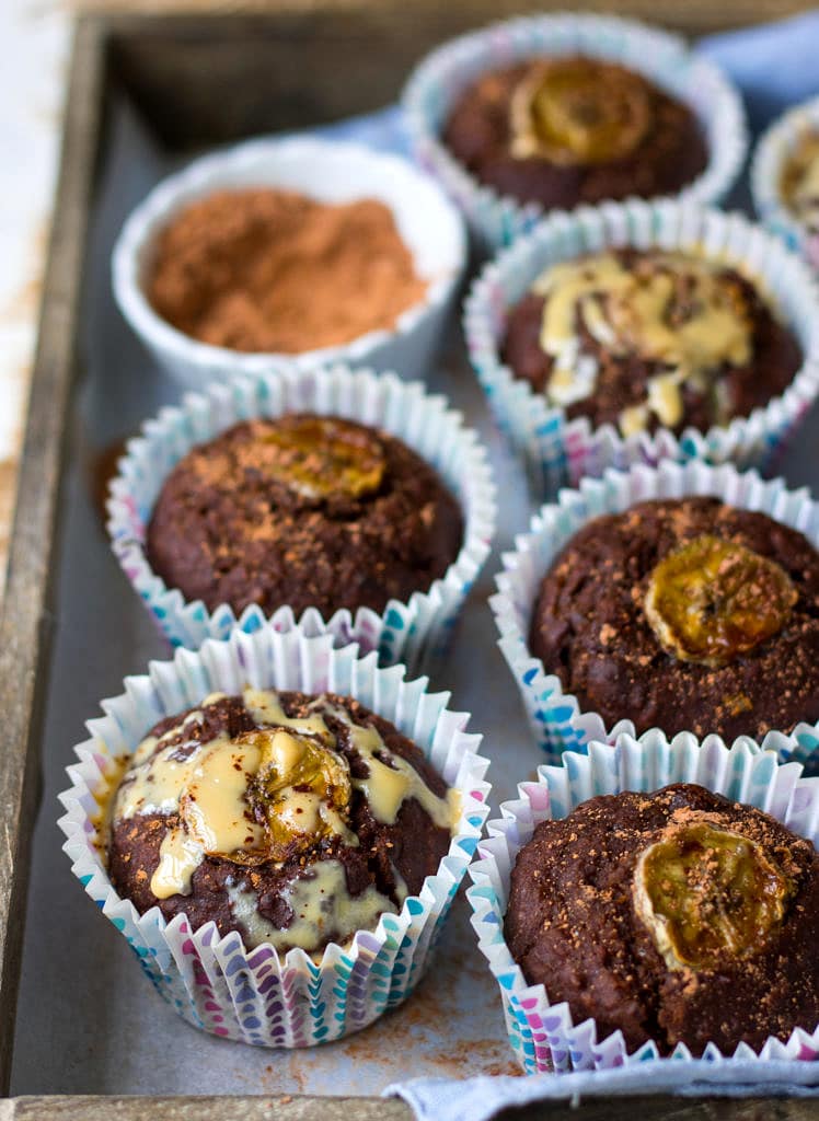 Oat Carob Banana Muffins make a sweet healthier snack or afternoon tea time treat! This easy recipe combines wholegrain oats with buckwheat flour, carob and banana for tasty, nourishing, soft muffins.