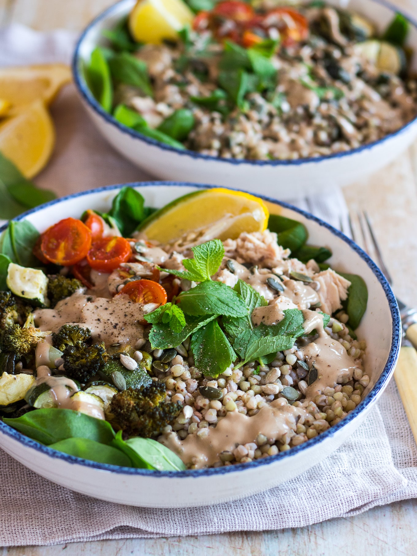 Creamy Balsamic Veggie Nourish Bowls are deliciously #glutenfree and dairy free. Super easy to meal prep, this healthy recipe is flexible and you can mix up your favourite veggies, grain and protein. #nourishbowl #buddhabowl