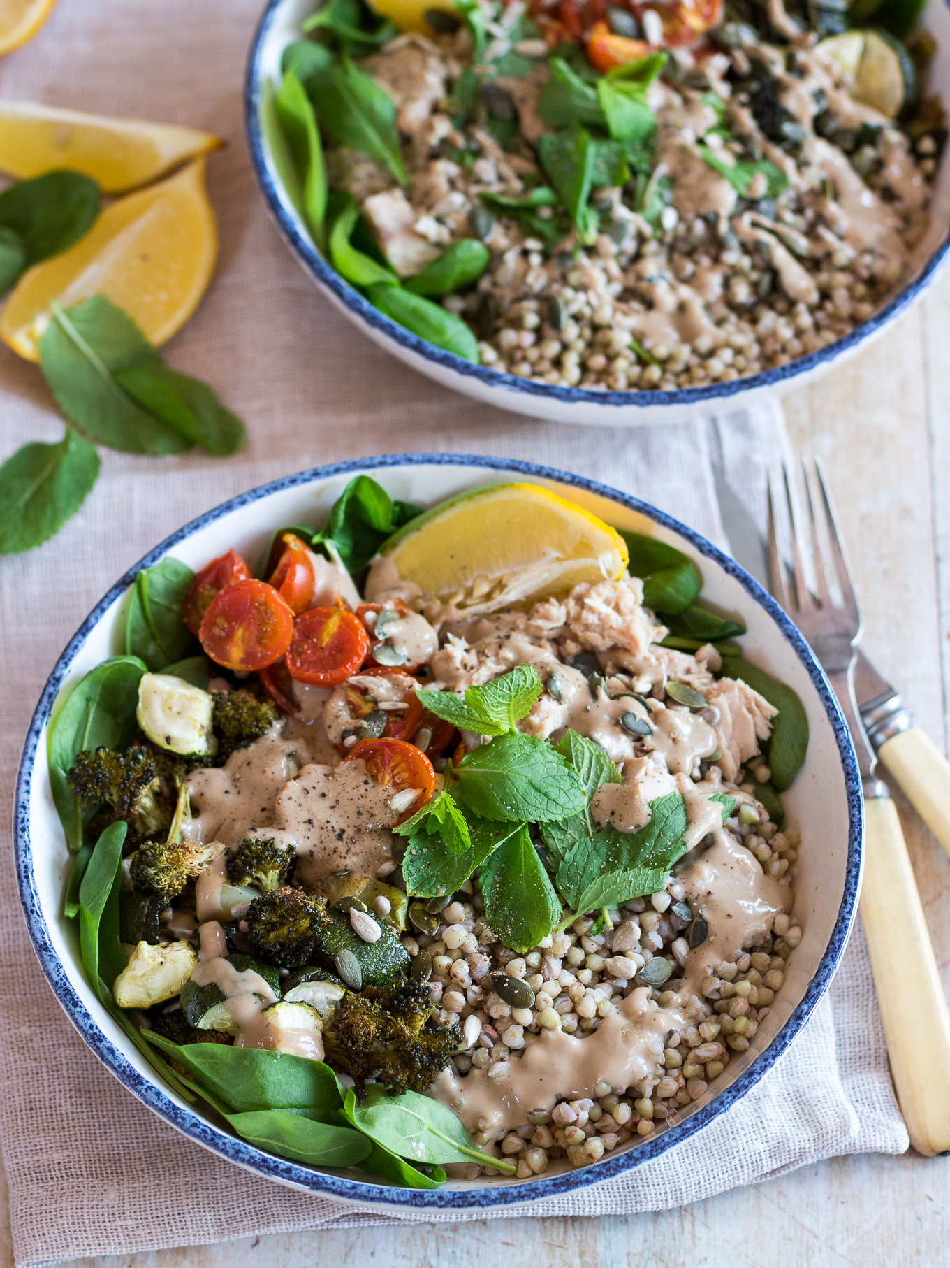 Creamy Balsamic Veggie Nourish Bowls are deliciously #glutenfree and dairy free. Super easy to meal prep, this healthy recipe is flexible and you can mix up your favourite veggies, grain and protein. #nourishbowl #buddhabowl