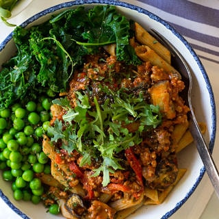 Roast Eggplant and Kale Bolognese sauce recipe by Nourish Every Day