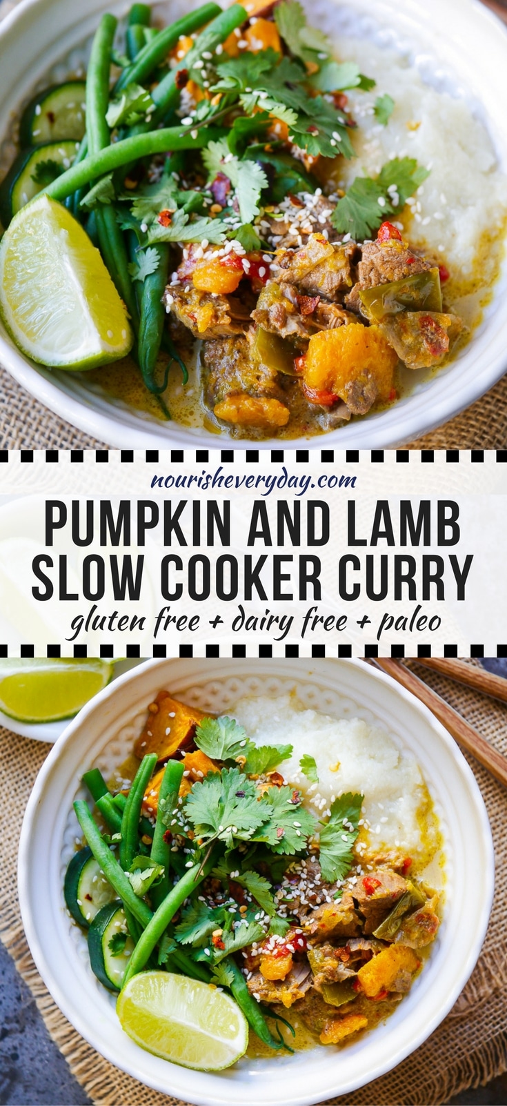 This slow cooker lamb pumpkin curry is bursting with flavour and so easy to prepare. Gluten free, sugar free, dairy free and paleo friendly!