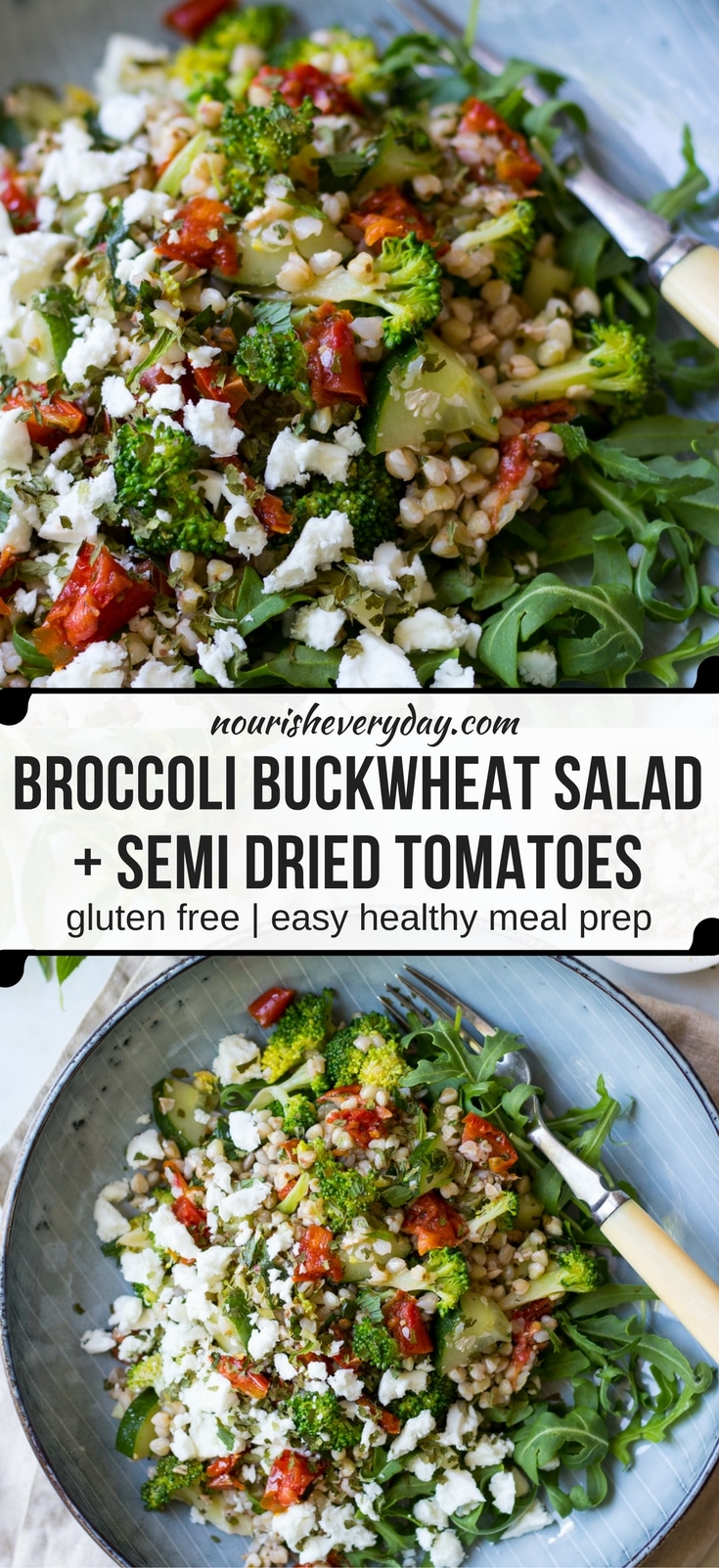 Broccoli Buckwheat Salad with loads of flavour from herbs, semi dried tomatoes and feta! Gluten free and super easy to make! #buckwheatsalad #glutenfree #healthy #buckwheatrecipes