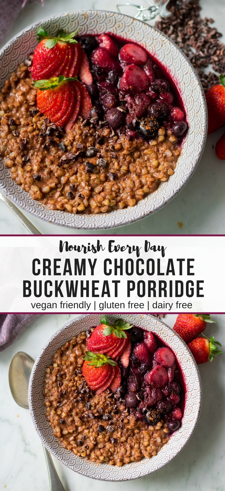 Chocolate buckwheat porridge recipe Pinterest graphic