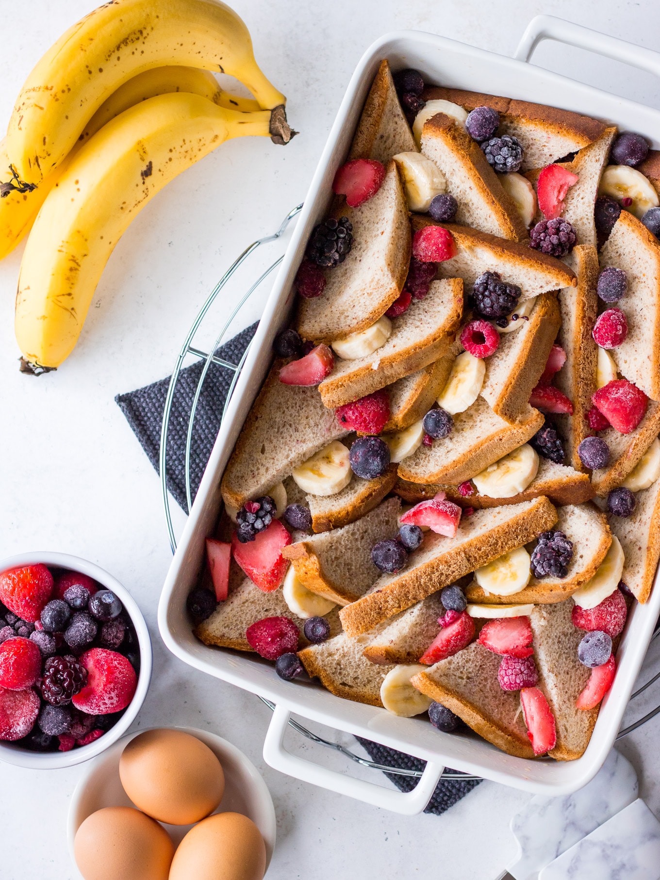 French Toast Bake layered into dish
