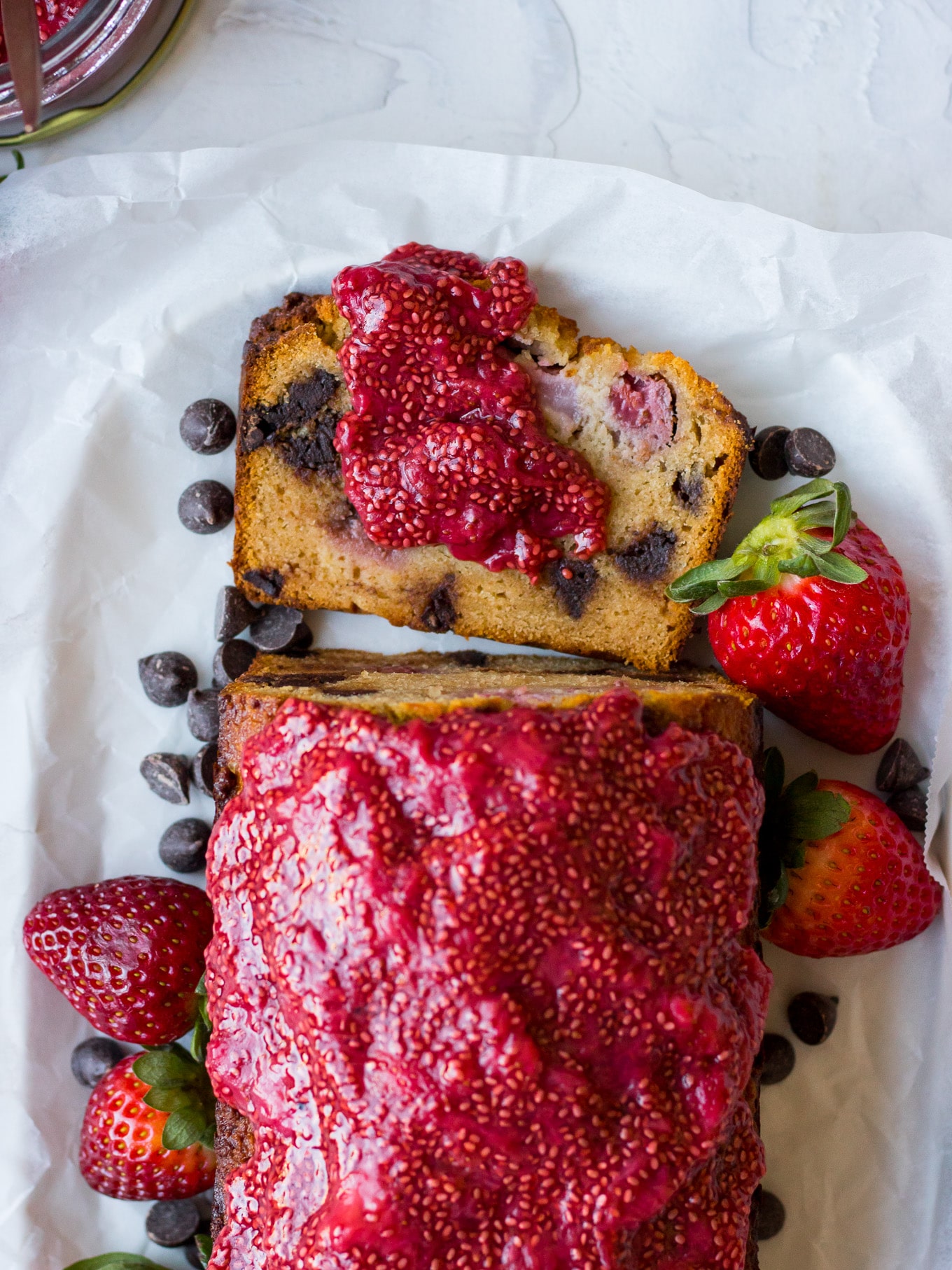 Gluten free Choc Chip Strawberry Cake Recipe on Nourish Every Day Blog