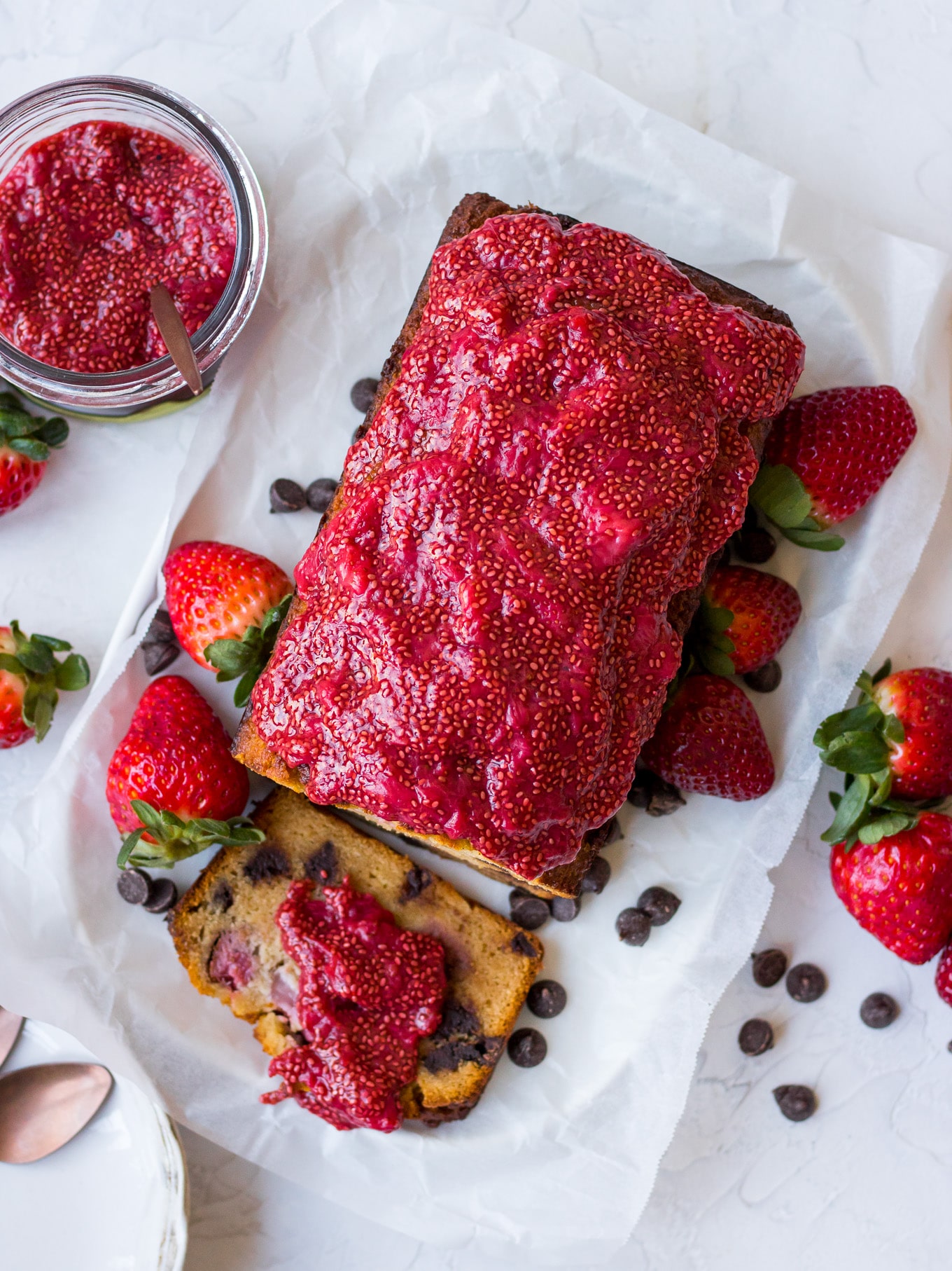 Gluten free Choc Chip Strawberry Cake Recipe on Nourish Every Day Blog