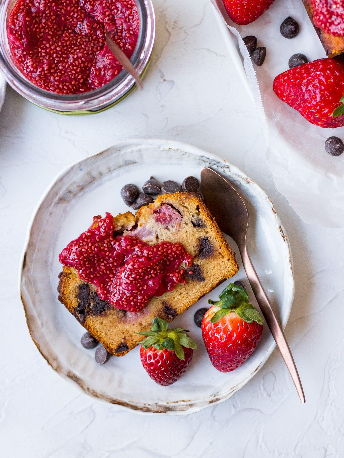 Gluten free Choc Chip Strawberry Cake Recipe on Nourish Every Day Blog