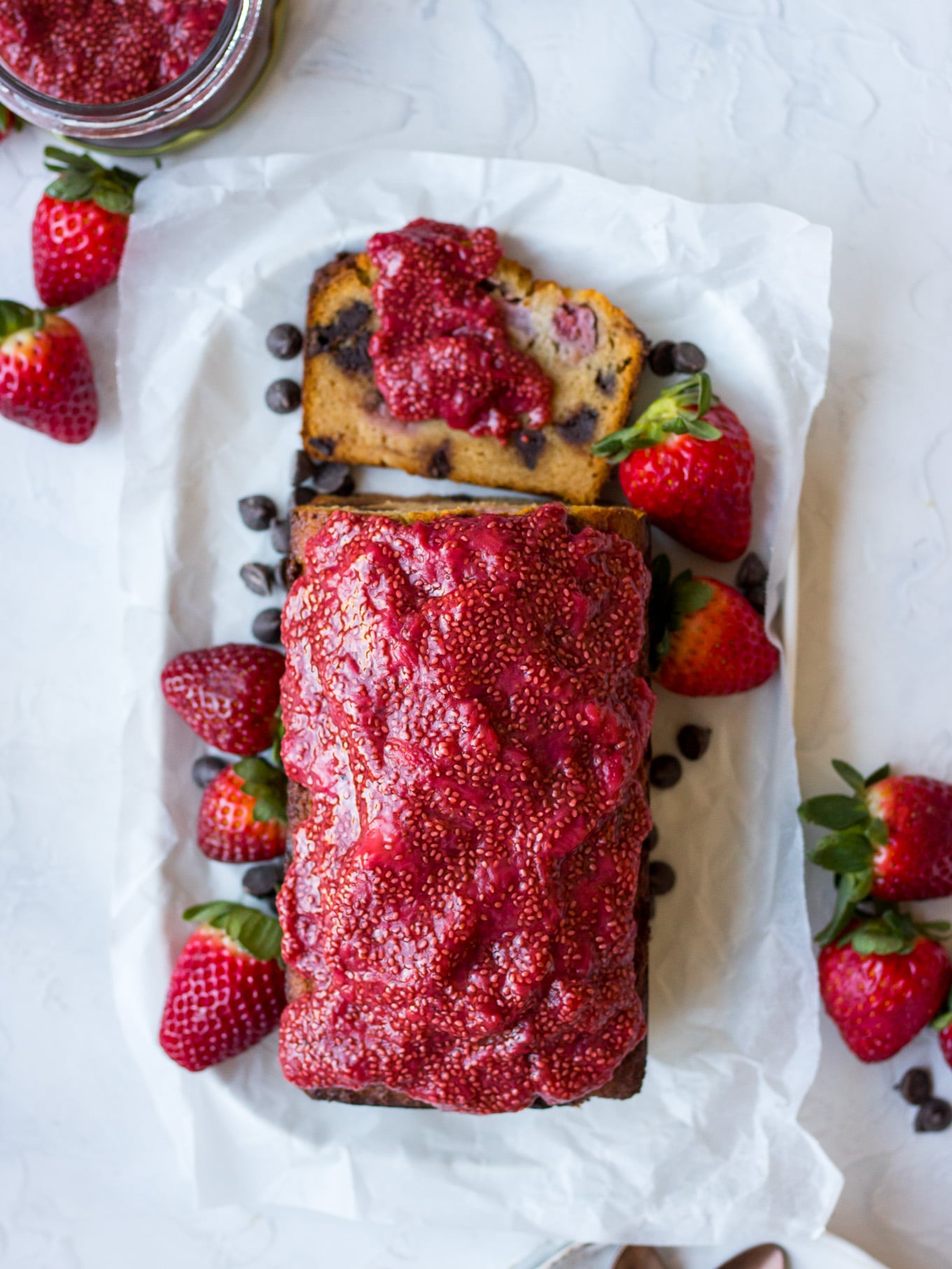 Gluten free Choc Chip Strawberry Cake Recipe on Nourish Every Day Blog