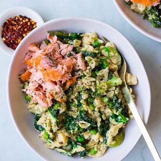 One Pot Creamy Greens Pasta recipe by Nourish Every Day