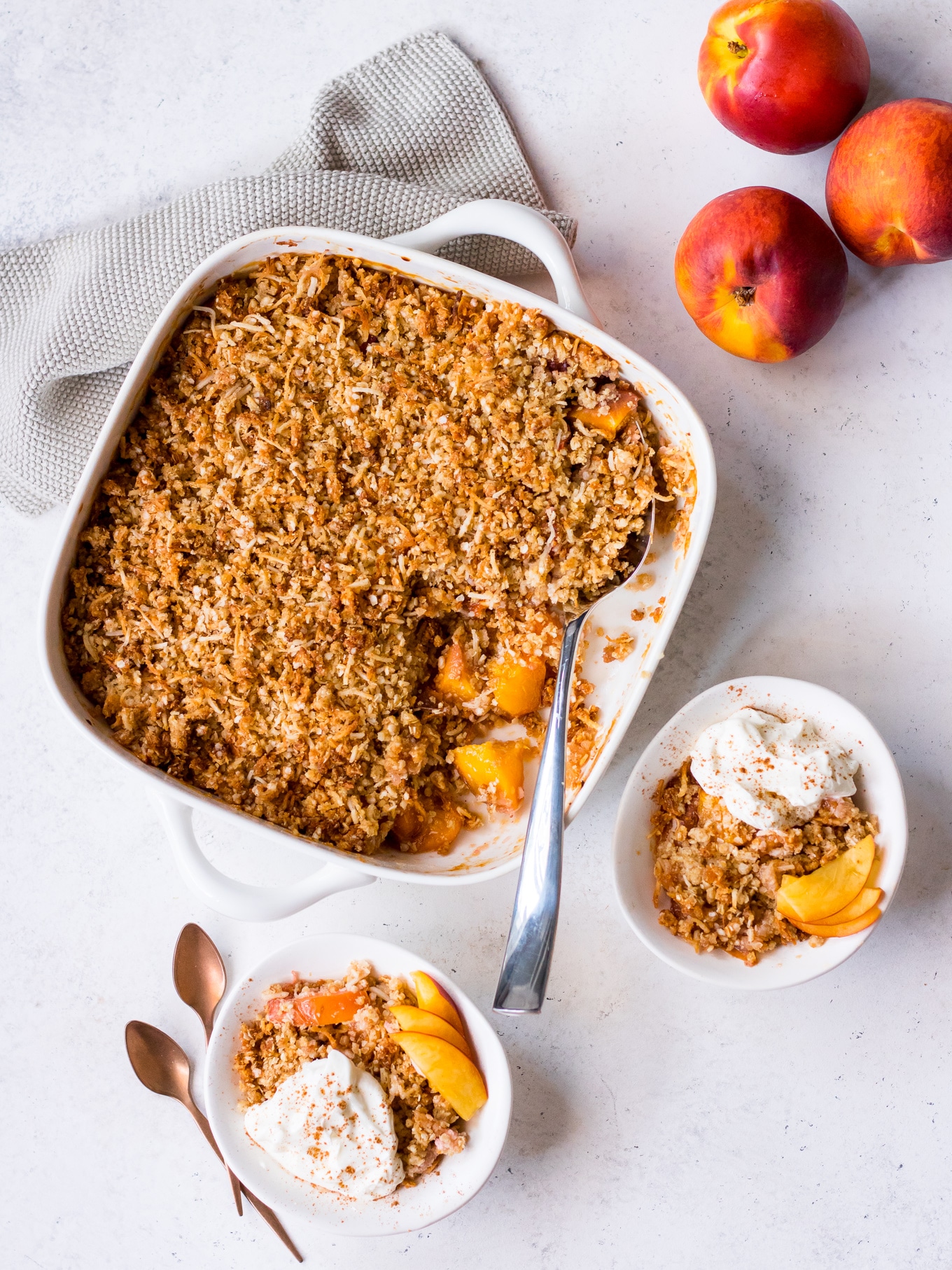 Gluten free stone fruit crumble top view