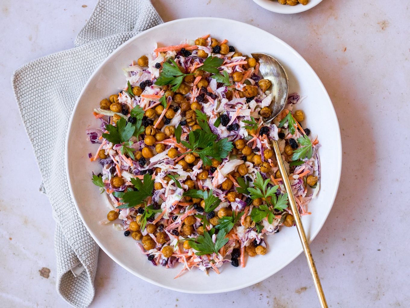 Healthy Yoghurt Slaw with Roasted Chickpeas, recipe by Nourish Every Day