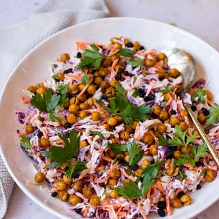Yoghurt Coleslaw with Roasted Chickpeas a recipe by Nourish Every Day