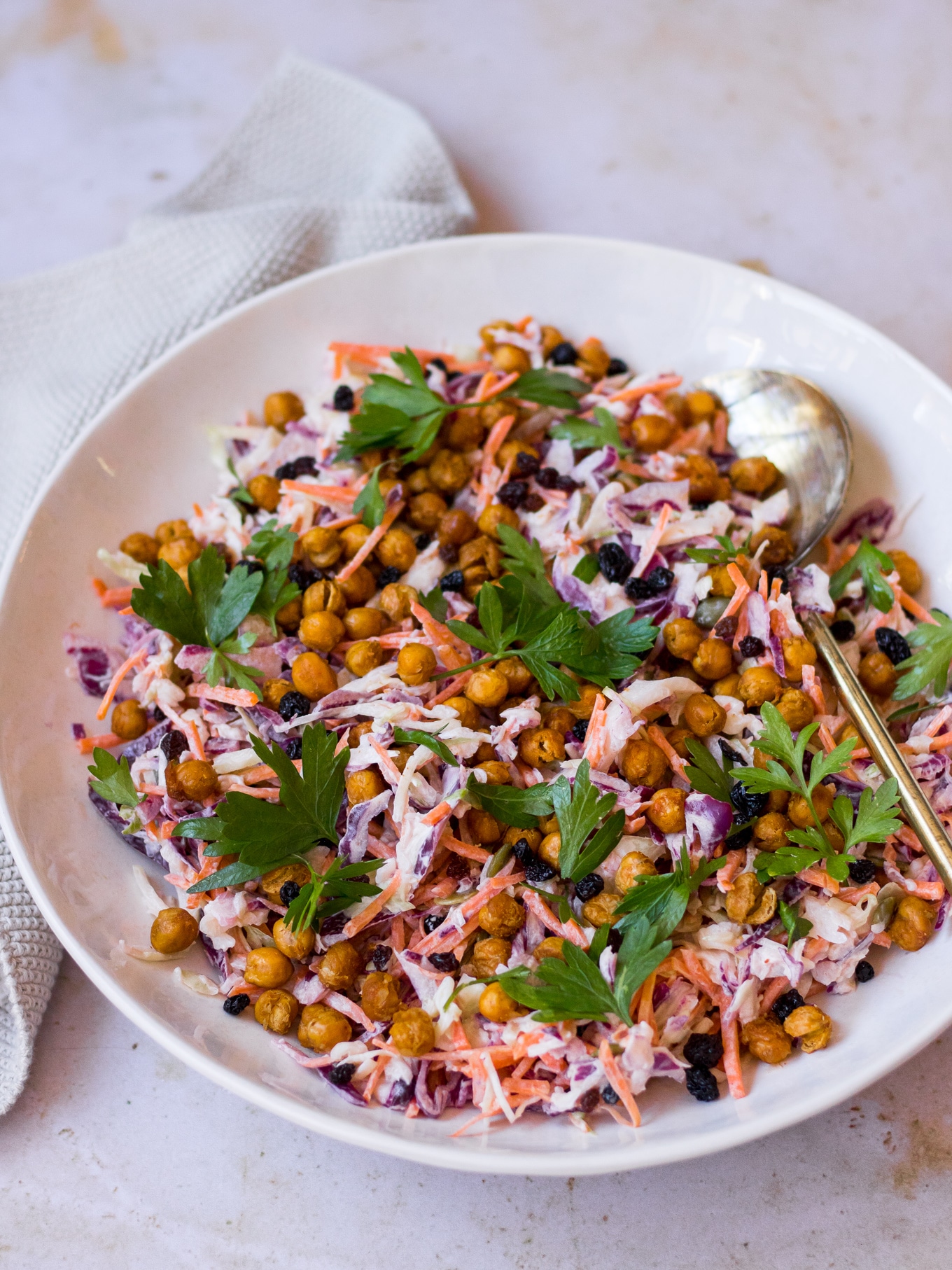 Yoghurt Coleslaw with Roasted Chickpeas a recipe by Nourish Every Day