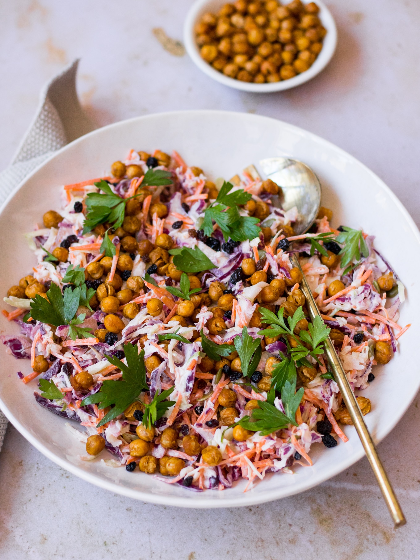 Yoghurt Coleslaw with Roasted Chickpeas a recipe by Nourish Every Day