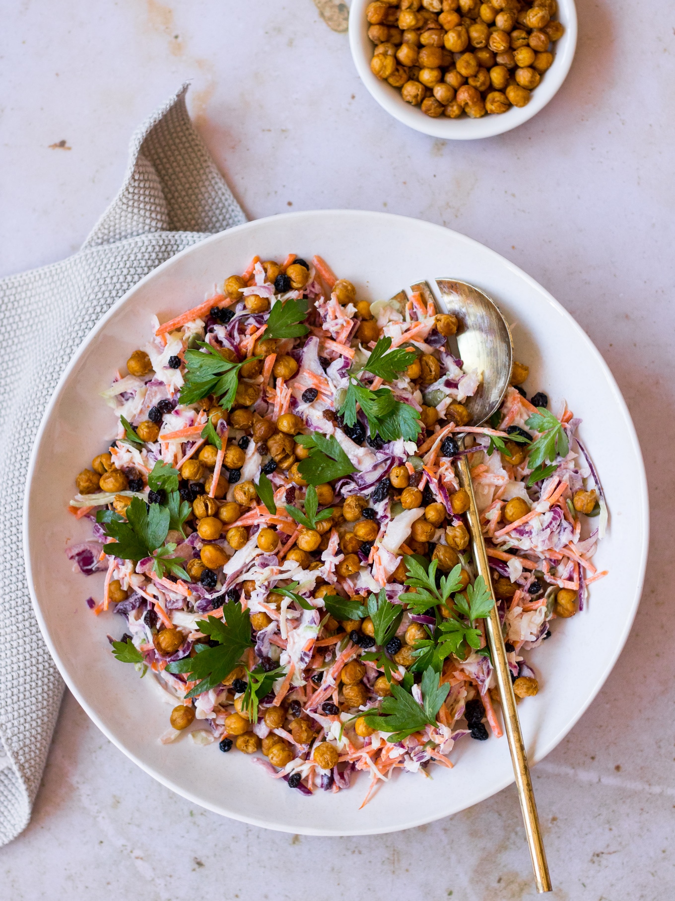 Yoghurt Coleslaw with Roasted Chickpeas a recipe by Nourish Every Day