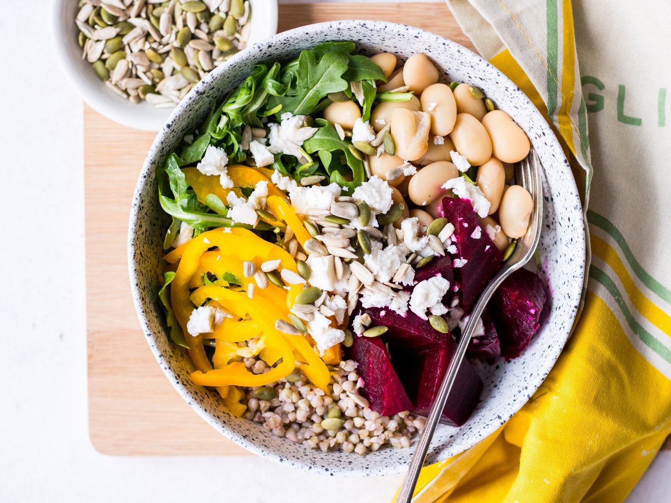 Buddha bowl with roasted beetroot and feta