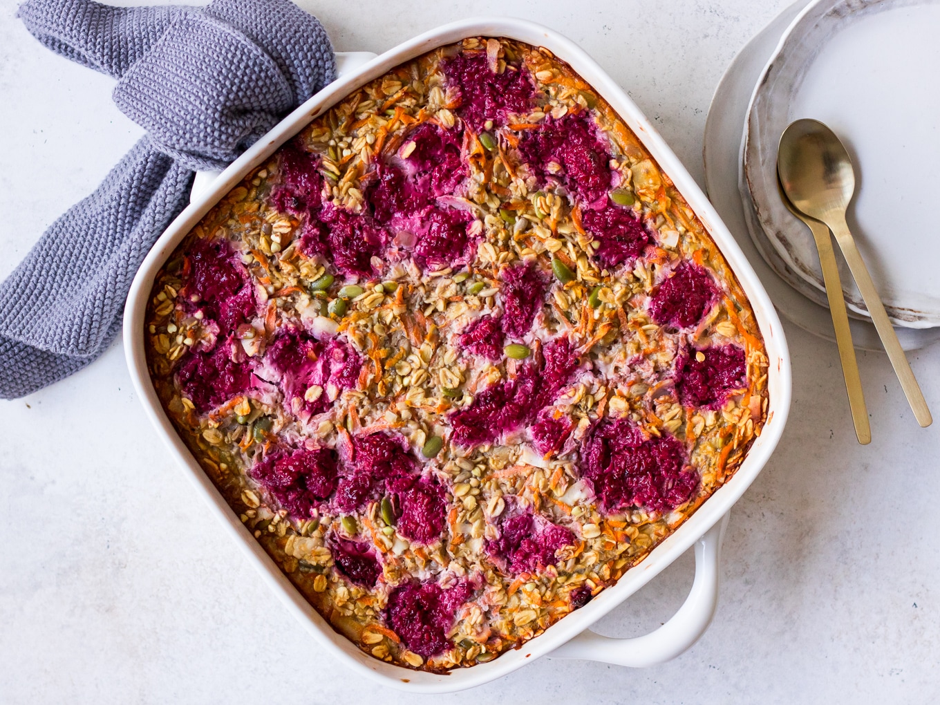 Carrot and Raspberry Baked Oats Recipe by Nourish Every Day