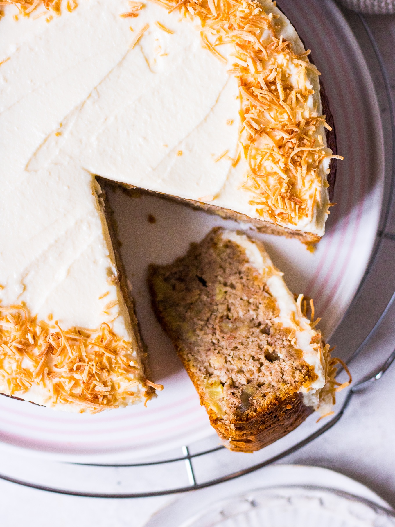 Close up of hummingbird cake slice