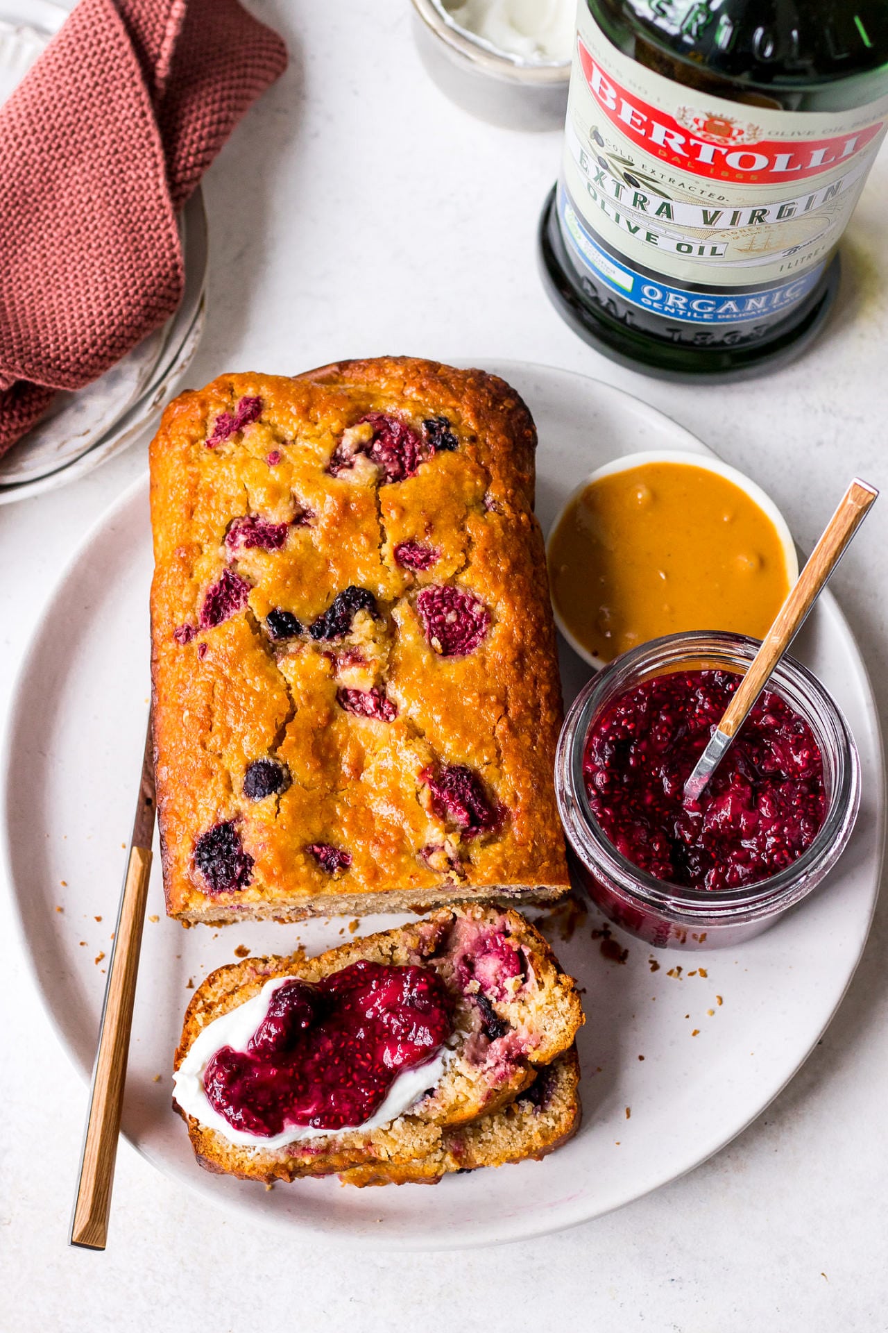 Bertolli Olive Oil recipe for a berry lemon yoghurt loaf cake