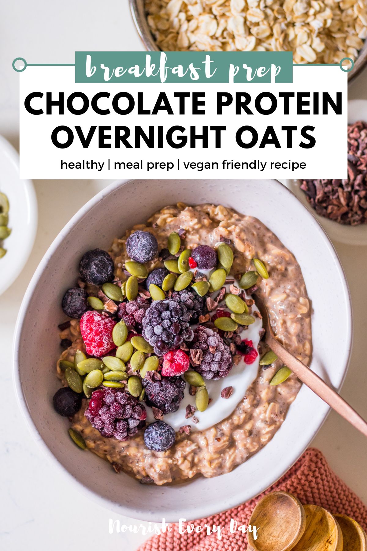 Chocolate Protein Overnight Oats Recipe Pin Graphic