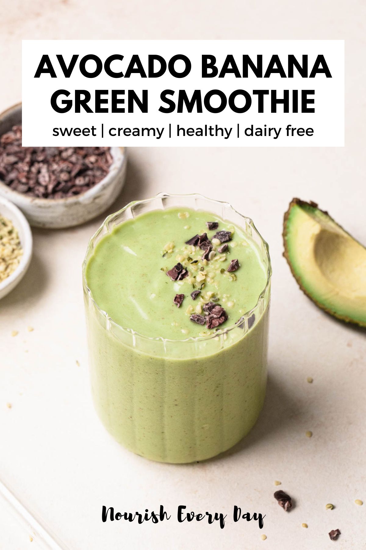 Healthy Sweet Avocado Banana Green Smoothie Recipe Image Pin by Nourish Everyday