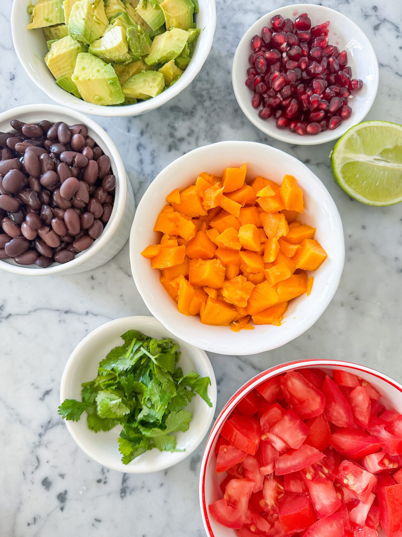 Ingredients to make cowgirl caviar black bean salsa dip.
